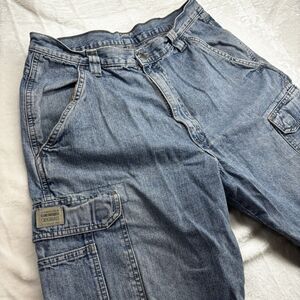 VTG Wrangler Mens Cargo Denim Jean Shorts Carpenter Medium Wash Cotton Size 32